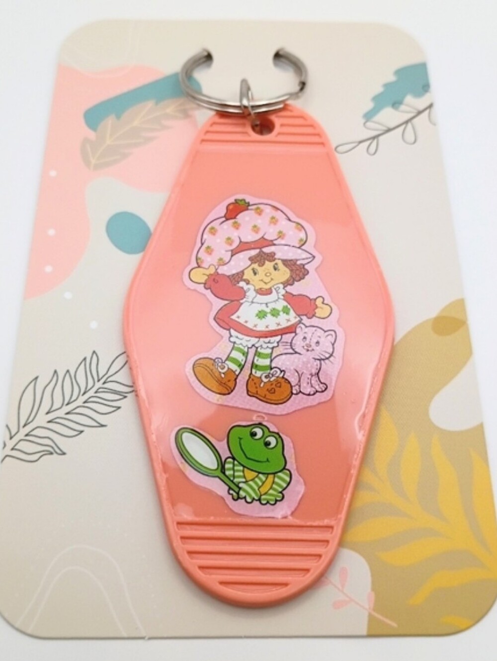 Retro Strawberry Girl Peach Motel Keychain Handmade UV Resin Cute Charm